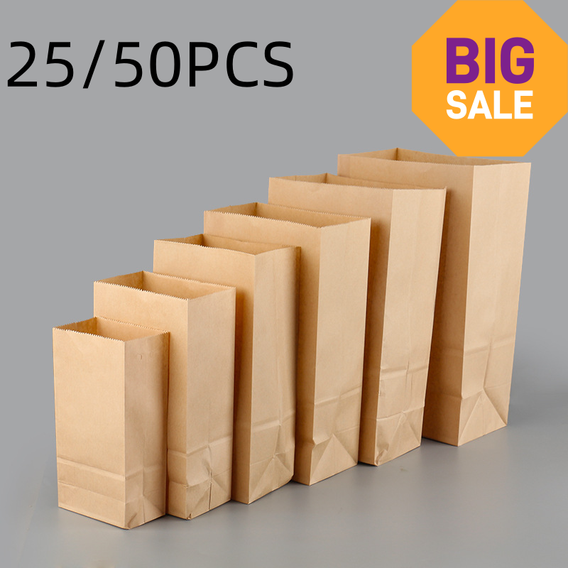 Food Storage Of Plants - 25/50 adet Kahverengi Kraft Kağıt Torbalar