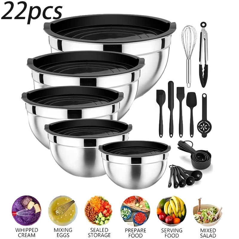 Food Storage In Stainless Steel - 5 adet paslanmaz çelik karıştırma kabı,
