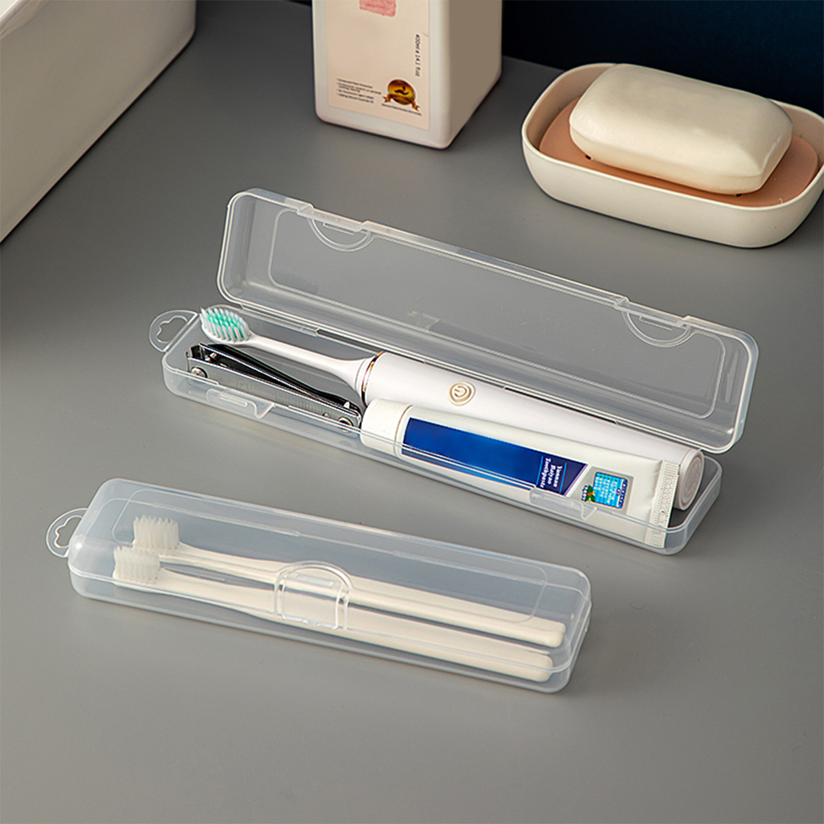 Food Storage With Dividers - WORTHBUY Diş fırçası kutusu şeffaf organizatör