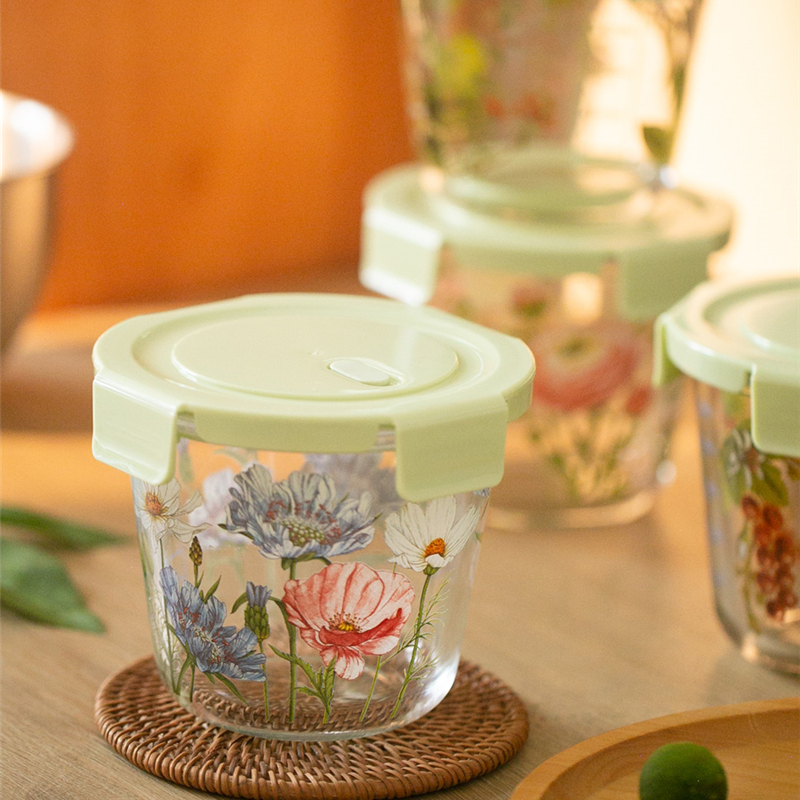 Food Storage Glass Round - Gıda saklama kutusu fransız Vintage çiçekler