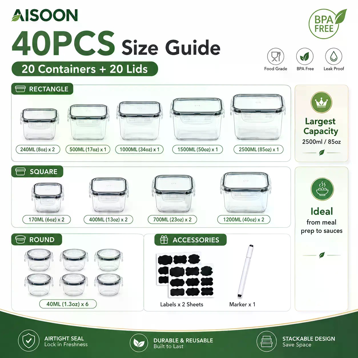 40 Parça Ekstra Büyük 85oz Sil - Food Storage Ideas incelemesi ve fiyatı